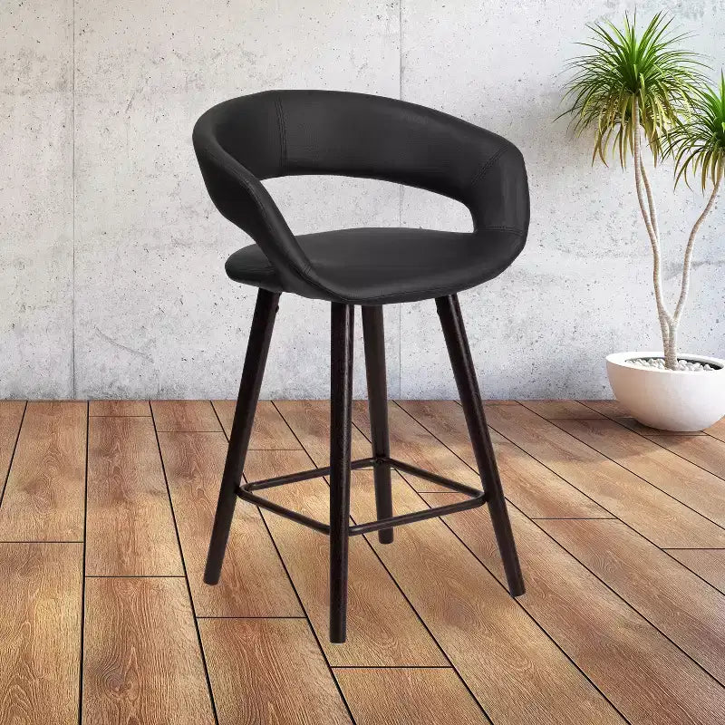 Taburete de altura de mostrador Flash Furniture Brynn Series de 24'' de alto contemporáneo de vinilo con respaldo redondeado y estructura de madera capuchino