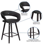 Taburete de altura de mostrador Flash Furniture Brynn Series de 24'' de alto contemporáneo de vinilo con respaldo redondeado y estructura de madera capuchino