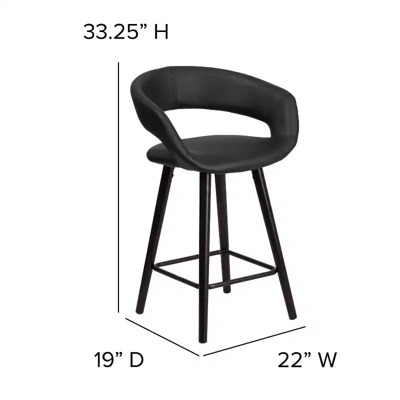 Taburete de altura de mostrador Flash Furniture Brynn Series de 24'' de alto contemporáneo de vinilo con respaldo redondeado y estructura de madera capuchino