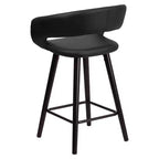 Taburete de altura de mostrador Flash Furniture Brynn Series de 24'' de alto contemporáneo de vinilo con respaldo redondeado y estructura de madera capuchino