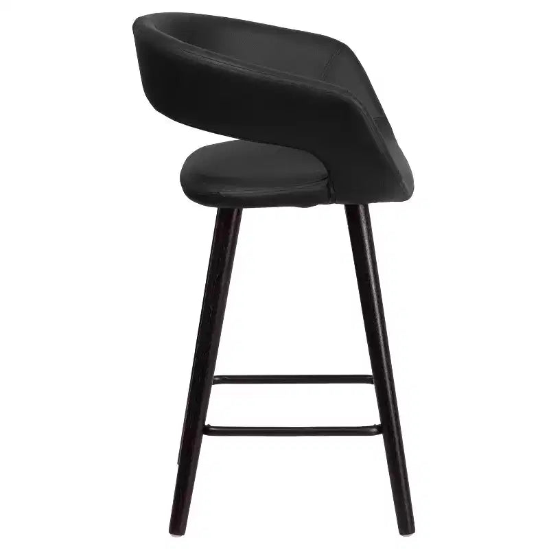 Taburete de altura de mostrador Flash Furniture Brynn Series de 24'' de alto contemporáneo de vinilo con respaldo redondeado y estructura de madera capuchino