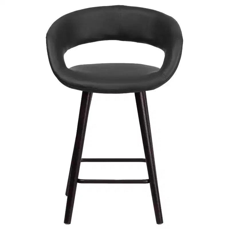 Taburete de altura de mostrador Flash Furniture Brynn Series de 24'' de alto contemporáneo de vinilo con respaldo redondeado y estructura de madera capuchino