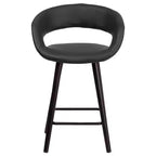 Taburete de altura de mostrador Flash Furniture Brynn Series de 24'' de alto contemporáneo de vinilo con respaldo redondeado y estructura de madera capuchino