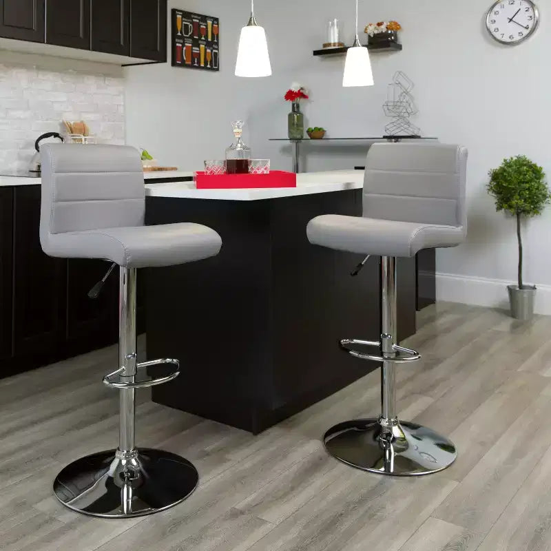 Flash Furniture Taburete de bar contemporáneo de vinilo con altura ajustable, asiento enrollado y base cromada