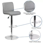 Flash Furniture Taburete de bar contemporáneo de vinilo con altura ajustable, asiento enrollado y base cromada