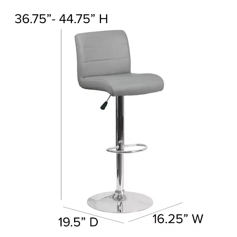 Flash Furniture Taburete de bar contemporáneo de vinilo con altura ajustable, asiento enrollado y base cromada