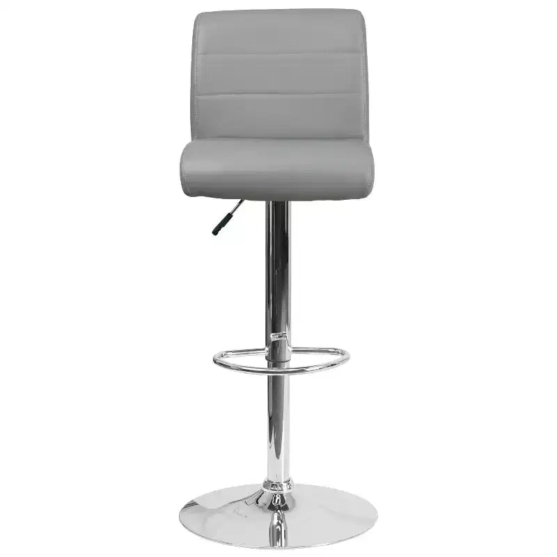 Flash Furniture Taburete de bar contemporáneo de vinilo con altura ajustable, asiento enrollado y base cromada