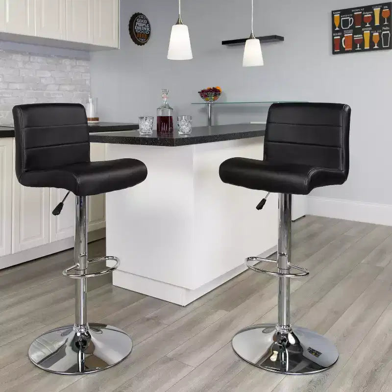 Flash Furniture Taburete de bar contemporáneo de vinilo con altura ajustable, asiento enrollado y base cromada