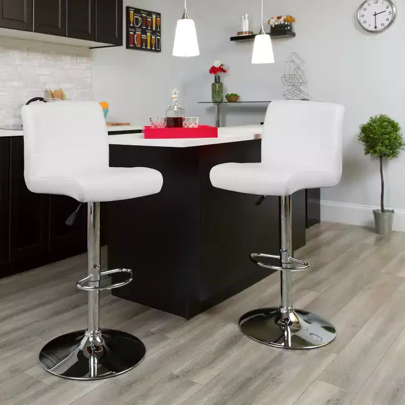 Flash Furniture Taburete de bar contemporáneo de vinilo con altura ajustable, asiento enrollado y base cromada
