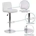 Flash Furniture Taburete de bar contemporáneo de vinilo con altura ajustable, asiento enrollado y base cromada