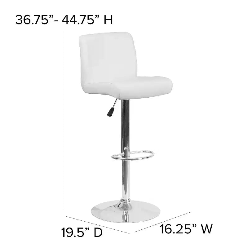 Flash Furniture Taburete de bar contemporáneo de vinilo con altura ajustable, asiento enrollado y base cromada