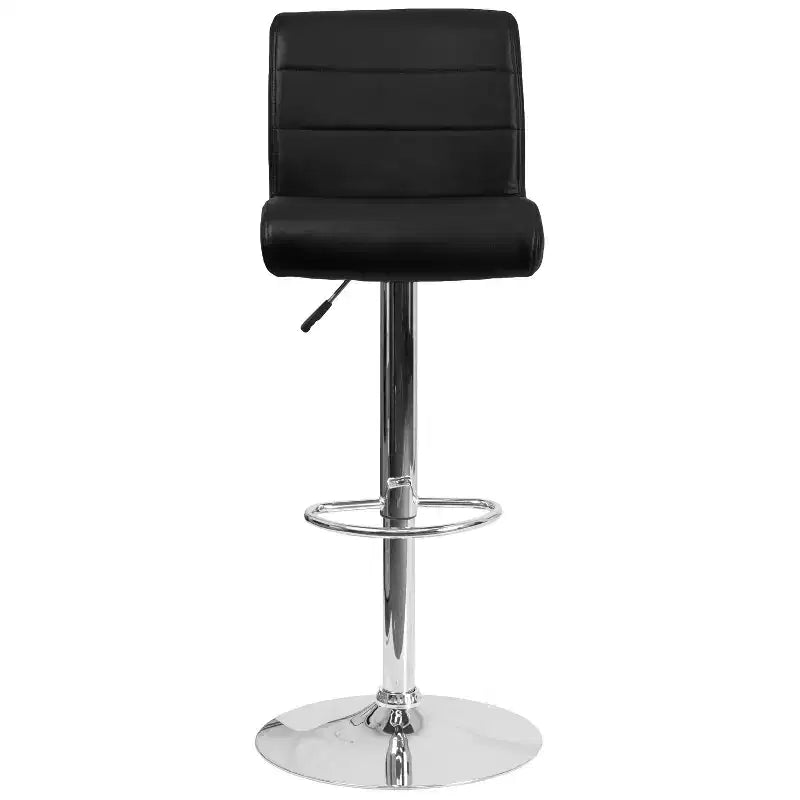 Flash Furniture Taburete de bar contemporáneo de vinilo con altura ajustable, asiento enrollado y base cromada