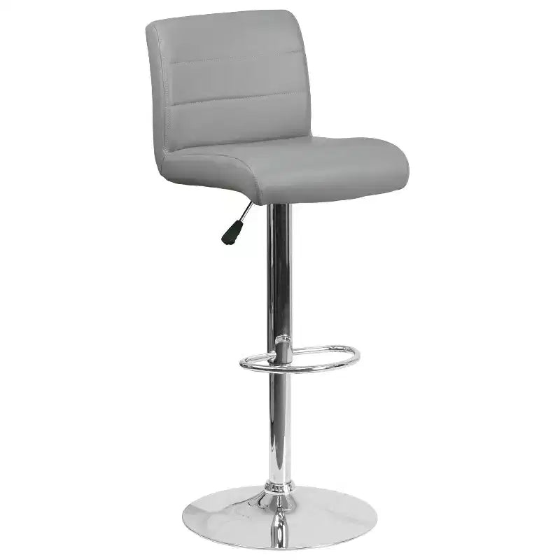Flash Furniture Taburete de bar contemporáneo de vinilo con altura ajustable, asiento enrollado y base cromada