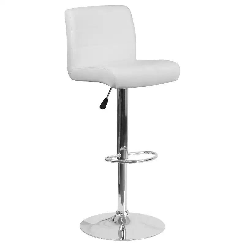 Flash Furniture Taburete de bar contemporáneo de vinilo con altura ajustable, asiento enrollado y base cromada