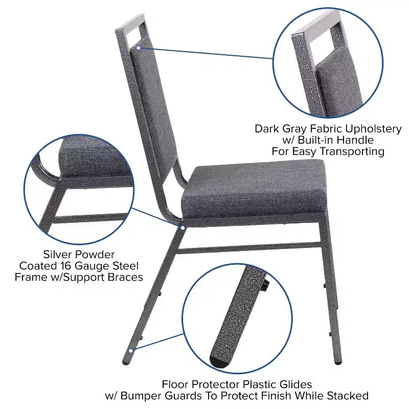 Silla apilable para banquetes Flash Furniture HERCULES Series con respaldo cuadrado y estructura de veta plateada