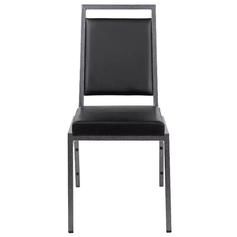 Silla apilable para banquetes Flash Furniture HERCULES Series con respaldo cuadrado y estructura de veta plateada