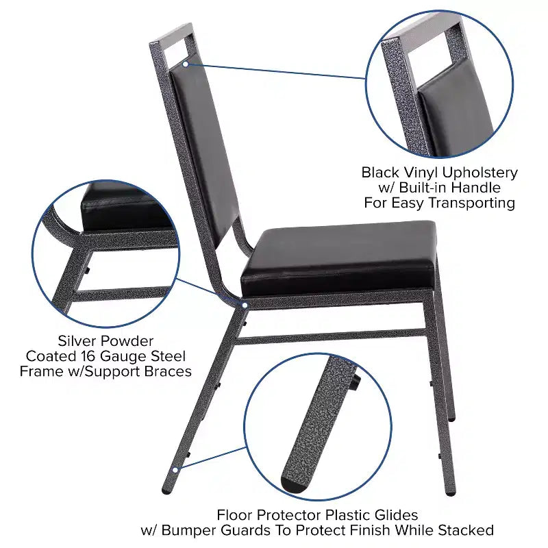 Silla apilable para banquetes Flash Furniture HERCULES Series con respaldo cuadrado y estructura de veta plateada