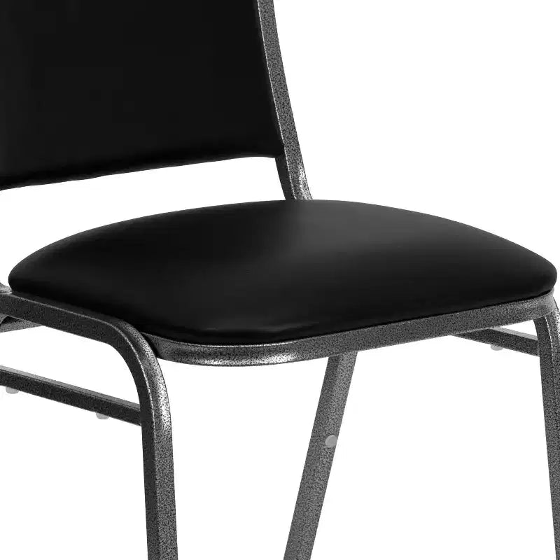Flash Furniture Silla apilable para banquetes de la serie HERCULES en vinilo negro - Estructura veteada plateada