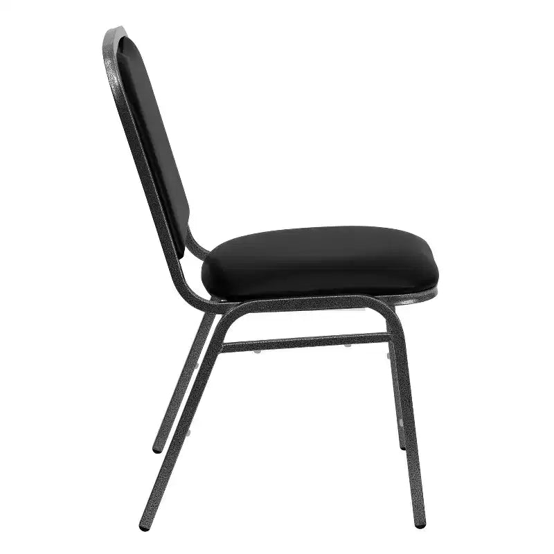 Flash Furniture Silla apilable para banquetes de la serie HERCULES en vinilo negro - Estructura veteada plateada