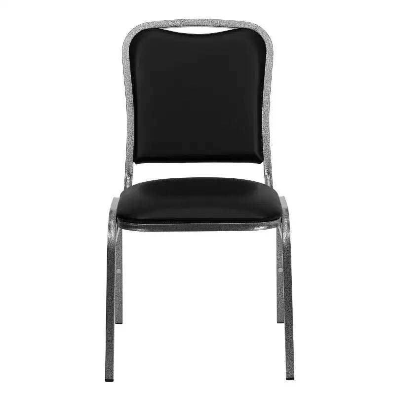 Flash Furniture Silla apilable para banquetes de la serie HERCULES en vinilo negro - Estructura veteada plateada