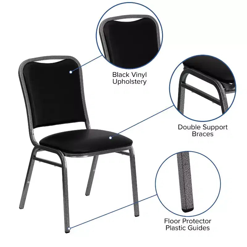 Flash Furniture Silla apilable para banquetes de la serie HERCULES en vinilo negro - Estructura veteada plateada