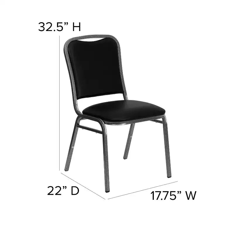 Flash Furniture Silla apilable para banquetes de la serie HERCULES en vinilo negro - Estructura veteada plateada