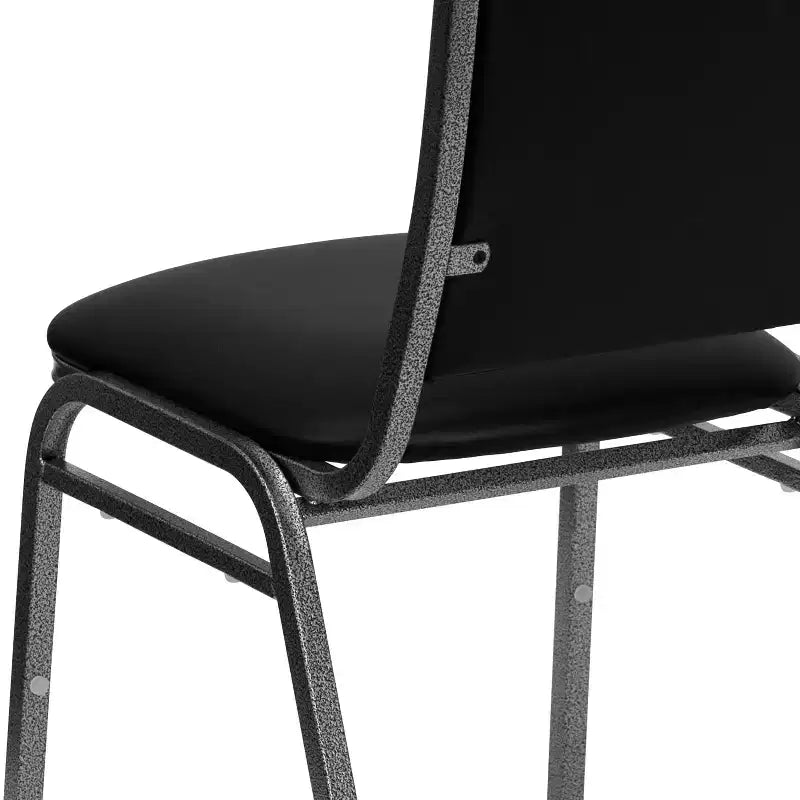 Flash Furniture Silla apilable para banquetes de la serie HERCULES en vinilo negro - Estructura veteada plateada