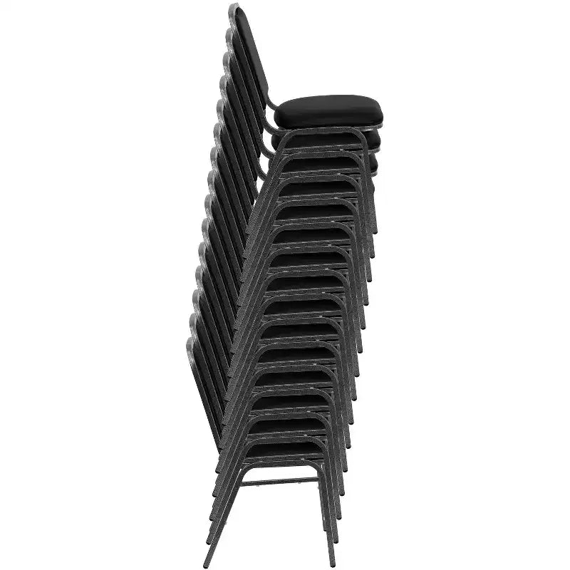 Flash Furniture Silla apilable para banquetes de la serie HERCULES en vinilo negro - Estructura veteada plateada