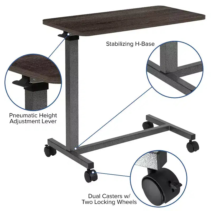 Mesa ajustable para cama Emma y Oliver con ruedas para el hogar y el hospital-Mesa de noche rodante