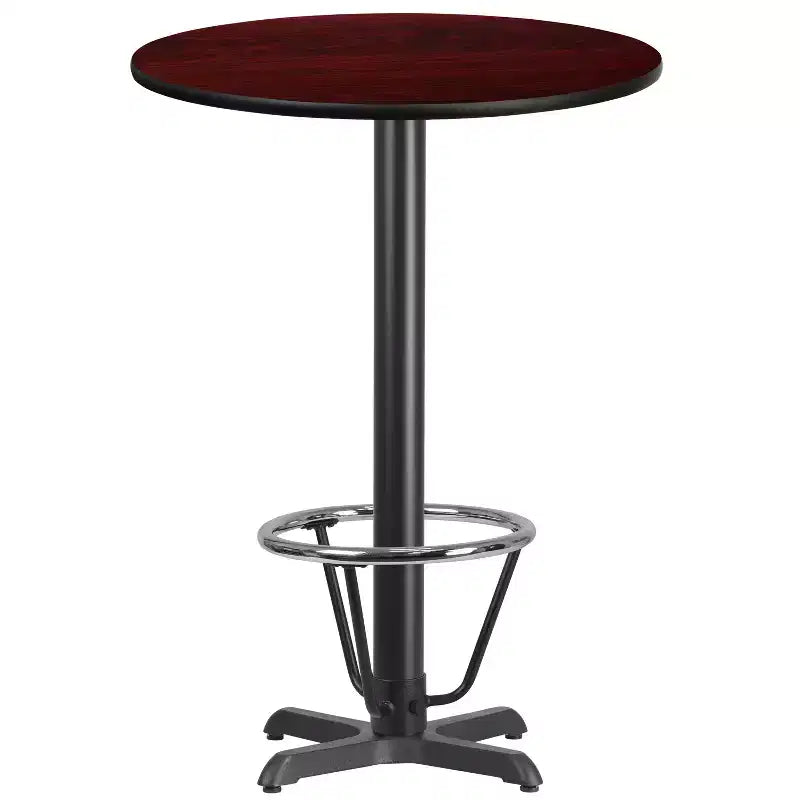 Mesa de bar laminada redonda Emma and Oliver 30 con base de anillo de 22x22 pies