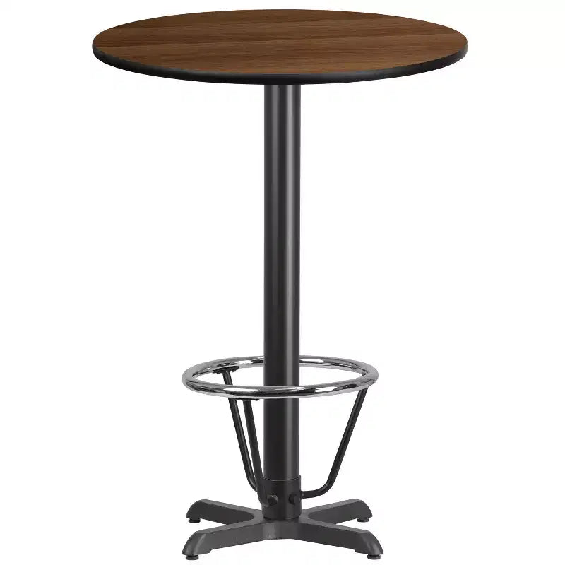 Mesa de bar laminada redonda Emma and Oliver 30 con base de anillo de 22x22 pies
