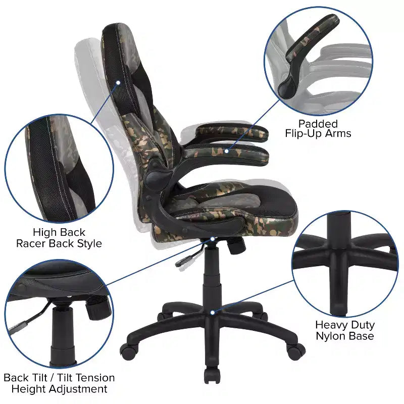 Juego de escritorio para juegos y silla de carreras Flash Furniture con portavasos, gancho para auriculares y 2 orificios para gestión de cables