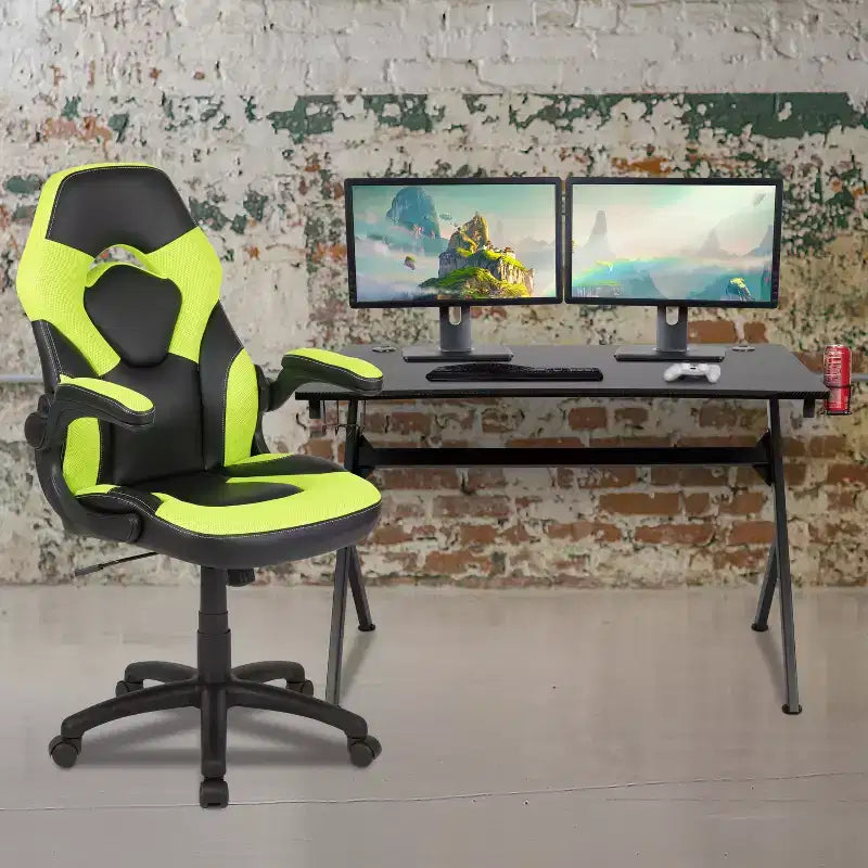 Juego de escritorio para juegos y silla de carreras Flash Furniture con portavasos, gancho para auriculares y 2 orificios para gestión de cables
