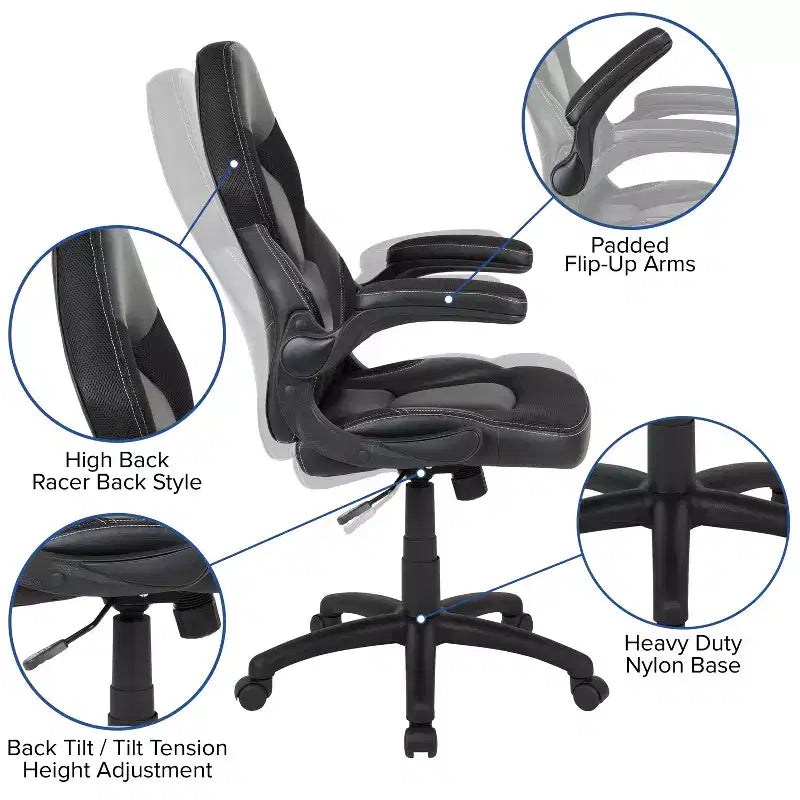 Juego de escritorio para juegos y silla de carreras Flash Furniture con portavasos, gancho para auriculares y 2 orificios para gestión de cables