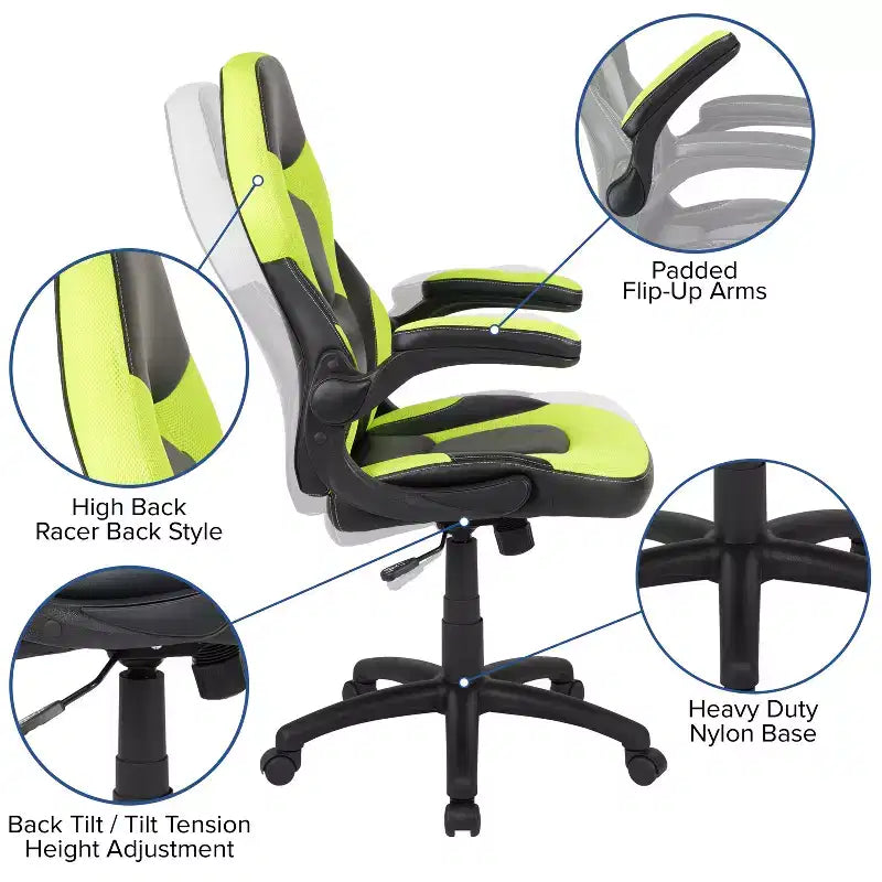 Juego de escritorio para juegos y silla de carreras Flash Furniture con portavasos, gancho para auriculares y 2 orificios para gestión de cables