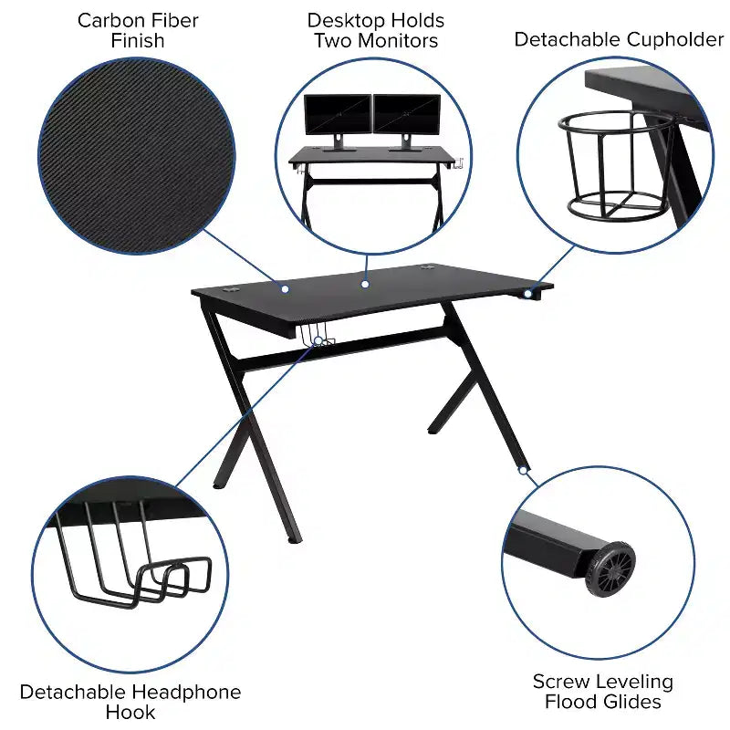 Juego de escritorio para juegos y silla de carreras Flash Furniture con portavasos, gancho para auriculares y 2 orificios para gestión de cables