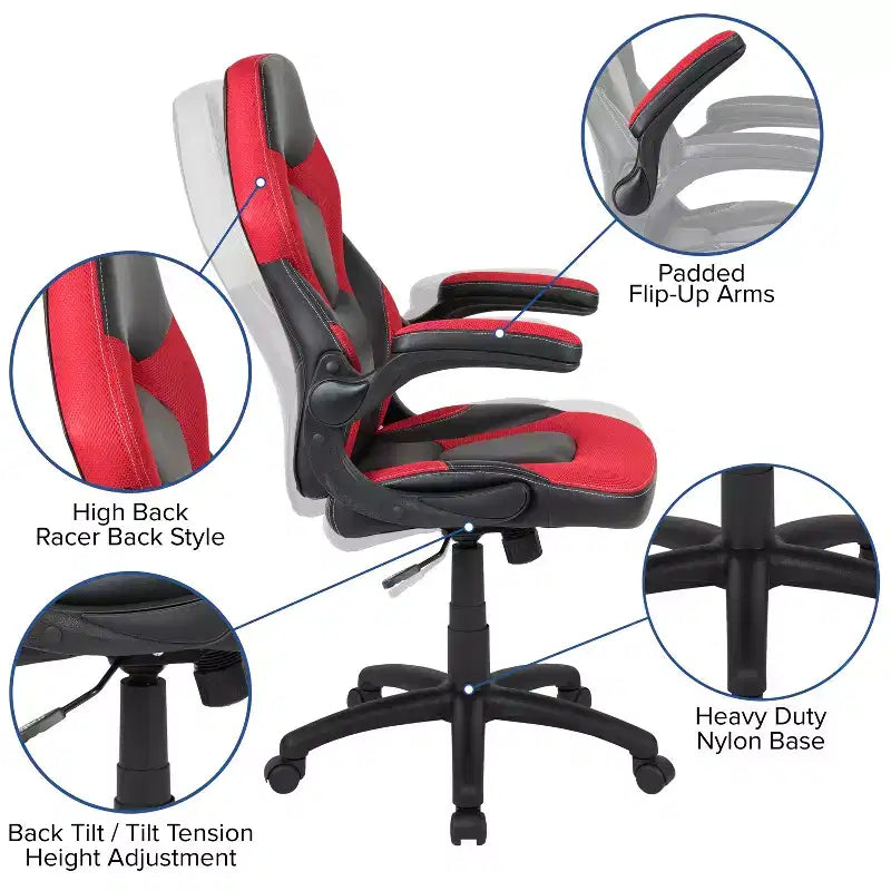 Juego de escritorio para juegos y silla de carreras Flash Furniture con portavasos, gancho para auriculares y 2 orificios para gestión de cables