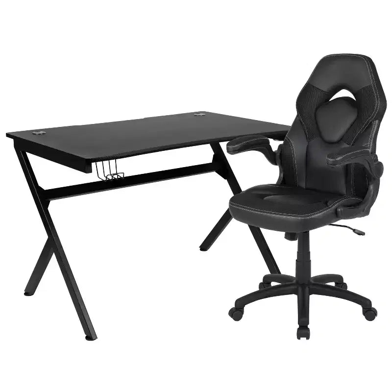 Juego de escritorio para juegos y silla de carreras Flash Furniture con portavasos, gancho para auriculares y 2 orificios para gestión de cables