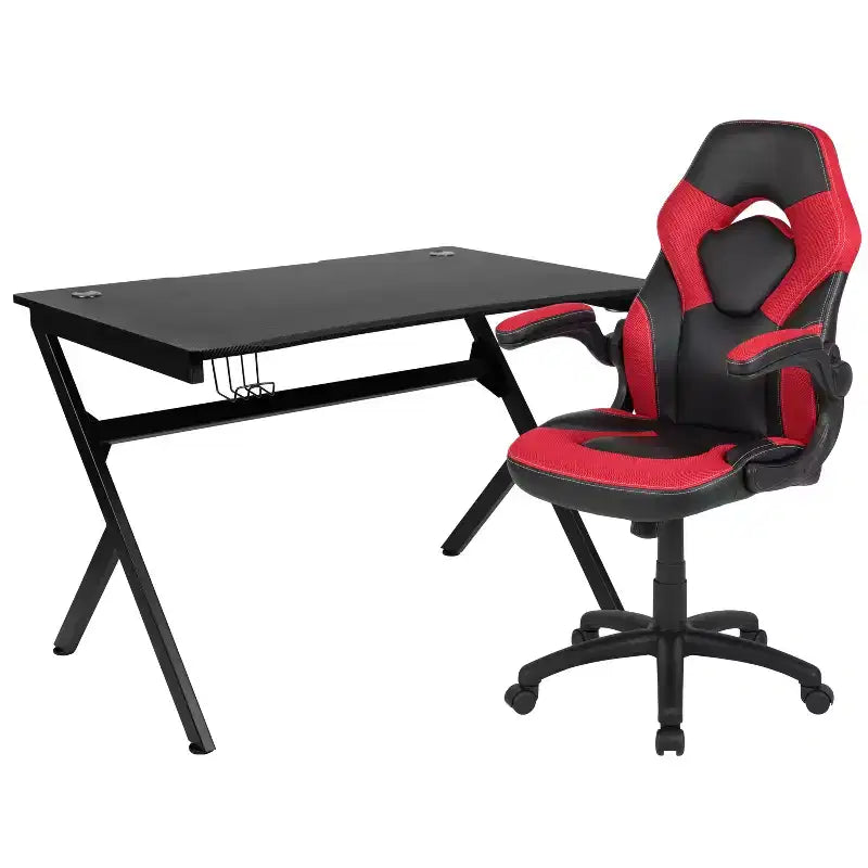 Juego de escritorio para juegos y silla de carreras Flash Furniture con portavasos, gancho para auriculares y 2 orificios para gestión de cables