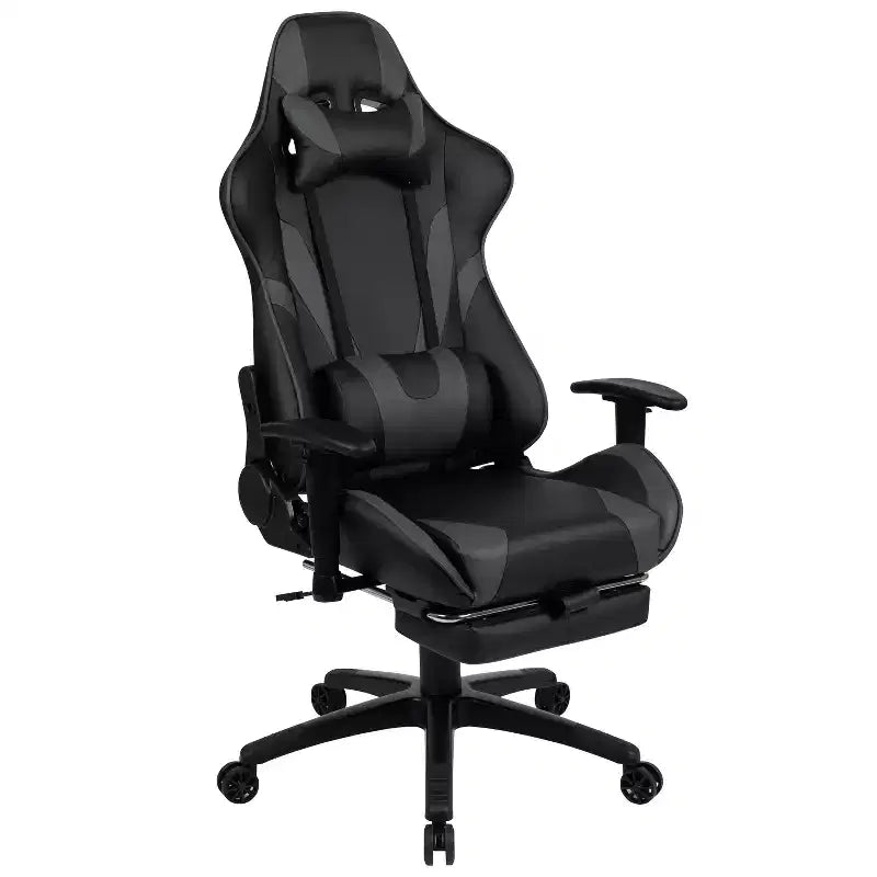 Sillón ergonómico de piel sintética roja reclinable con reposapiés para videojuegos Emma and Oliver Racing