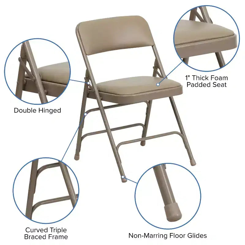 Silla plegable de metal acolchada Emma y Oliver, paquete de 2, para casa, oficina, fiestas y eventos, portátil