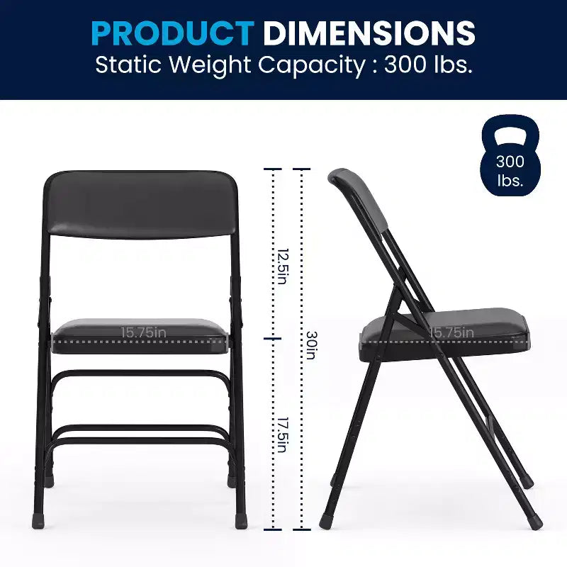 Silla plegable de metal acolchada Emma y Oliver, paquete de 2, para casa, oficina, fiestas y eventos, portátil