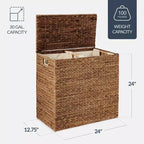 Cesto doble de ropa sucia grande de jacinto de agua natural Best Choice Products con 2 bolsas interiores y asas