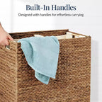 Cesto doble de ropa sucia grande de jacinto de agua natural Best Choice Products con 2 bolsas interiores y asas