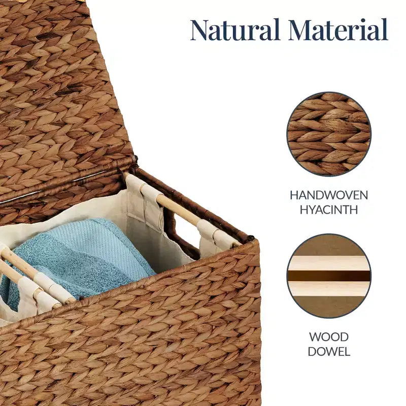 Cesto doble de ropa sucia grande de jacinto de agua natural Best Choice Products con 2 bolsas interiores y asas