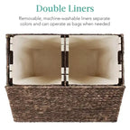 Cesto doble de ropa sucia grande de jacinto de agua natural Best Choice Products con 2 bolsas interiores y asas