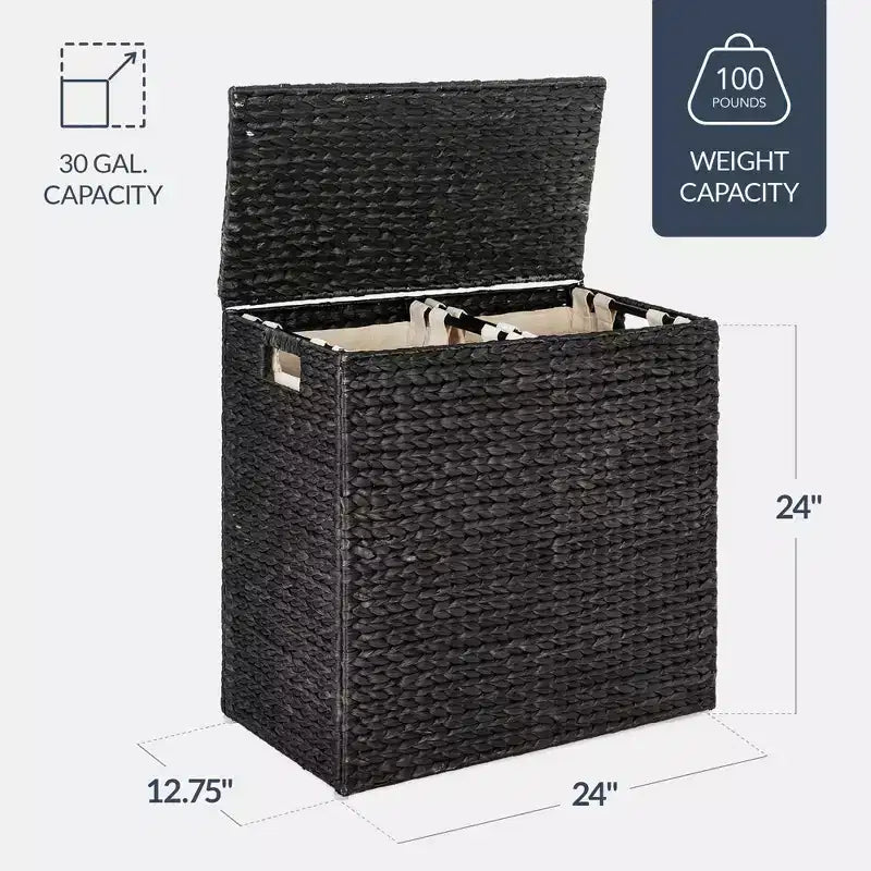 Cesto doble de ropa sucia grande de jacinto de agua natural Best Choice Products con 2 bolsas interiores y asas