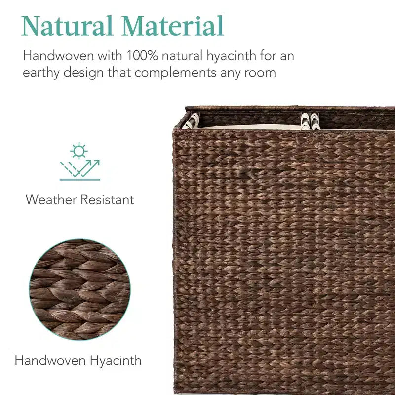 Cesto doble de ropa sucia grande de jacinto de agua natural Best Choice Products con 2 bolsas interiores y asas