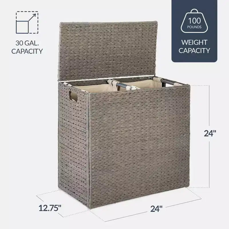 Cesto doble de ropa sucia grande de jacinto de agua natural Best Choice Products con 2 bolsas interiores y asas