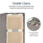 Cesto doble de ropa sucia grande de jacinto de agua natural Best Choice Products con 2 bolsas interiores y asas